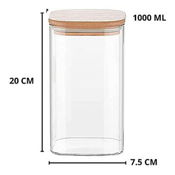 Glass Jar 1000 ML Set of 2 in One Tray for Kitchen