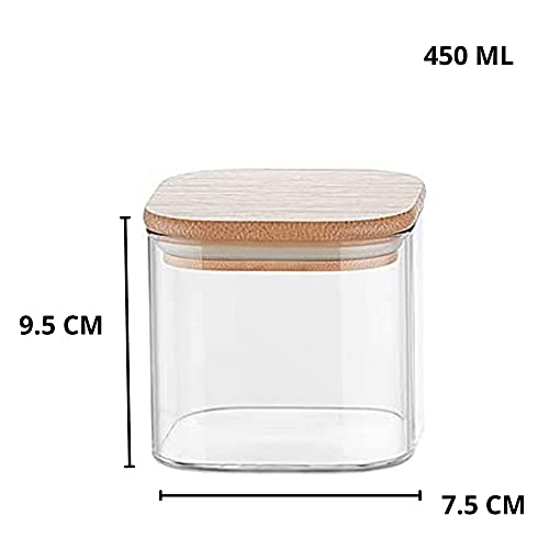 Glass Jar 450 ML Set of 2, One Tray for Kitchen