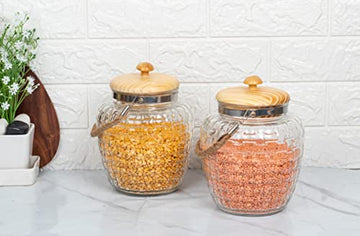 Glass Kitchen Storage Jar with Bamboo Lid, 500 ML, Set of 2