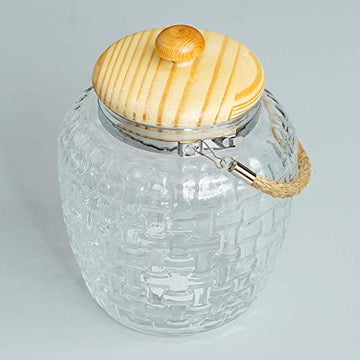 High Line Glass with Bamboo Lid Jar-2000ML, Set of 6