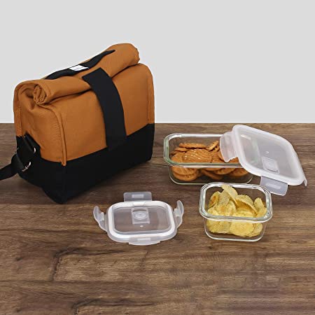 Borosilicate Glass Lunch Box Camel Black Canvas Bag Femora, 300 ML + 620 ML, 2 Pcs