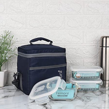 Borosilicate Glass Lunch Box Blue Canvas Bag Femora, 400 ML, 500 ML, 3 Pcs