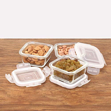 Borosilicate Glass Microwave Safe Square Container, 180 ML, Set of 3