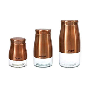 Clear Glass Gold Metallic Steel Glass Jars - 900ML,1300ML,1750ML, Set of 3