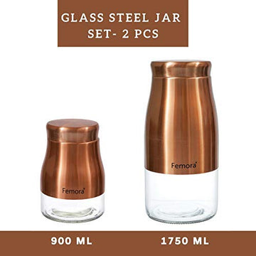 Clear Glass Gold Metallic Steel Jars - 900ML, 1750ML, Set of 2