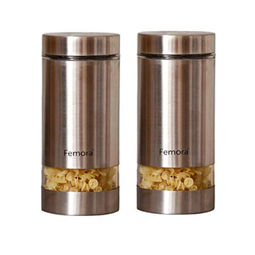 Glass Steel Metallic Jars for Kitchen Storage, 1300 ML - Set of 2