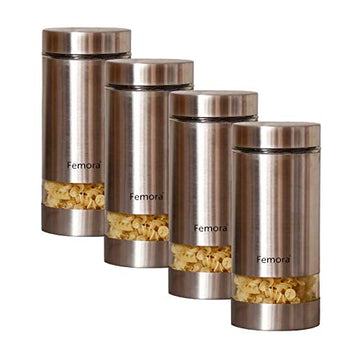 Glass Steel Metallic Jars for Kitchen Storage, 1300 ML - Set of 4