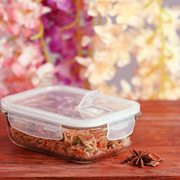 Borosilicate Glass Rectangular Container with Air Vent Lid, 400 ML