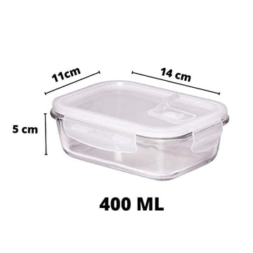 Borosilicate Glass Microwave Safe Rectangle Food Storage Container with Air Vent Lid, 400ml, Set of 2