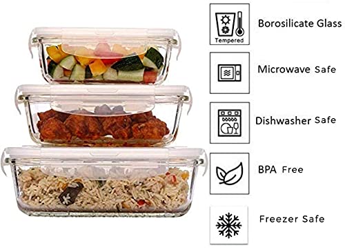 Borosilicate Glass Rectangular Container with Air Vent Lid 400 ML, 620 ML, 1000 ML, Set of 3