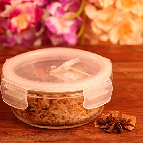 Borosilicate Glass Round Container with Air Vent Lid, 940 ML