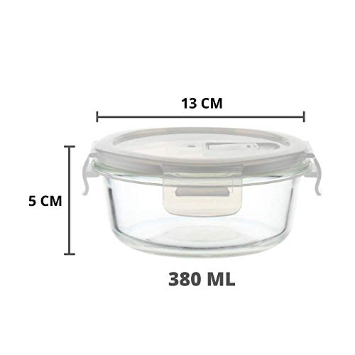 Borosilicate Glass Round Container with Air Vent Lid, 380 ML