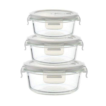 Borosilicate Glass Round Container with Air Vent Lid 380 ML, 580 ML, 940 ML, Set of 3