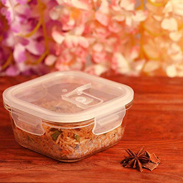 Borosilicate Glass Square Container with Air Vent Lid, 300 ML