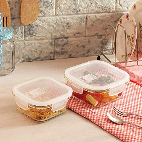 Borosilicate Glass Square Container with Air Vent Lid 300 ML ,500ML, Set of 2