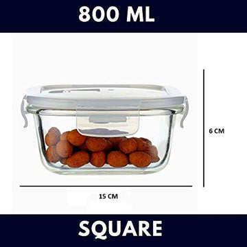 Borosilicate Glass Square Container with Air Vent Lid, 500 ML, 800 ML, Set of 2