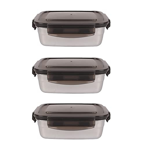 Lunch Box, Rectangle Container with Lock Lid- 850ml Set of 3