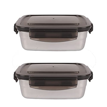 Lunch Box, Steel Square Container - 850 ml - Set of 2