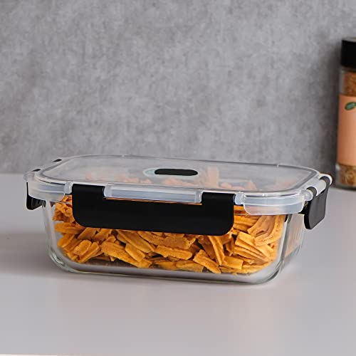 Borosilicate Glass Microwave Safe Rectangle Food Storage Container with Air Vent Lid, 1500 ml (Set of 2)