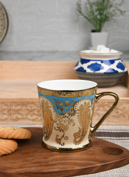 Premium Ceramic Golden leaf Coffee & Tea Cup Set of 6, 180 ML, Femora