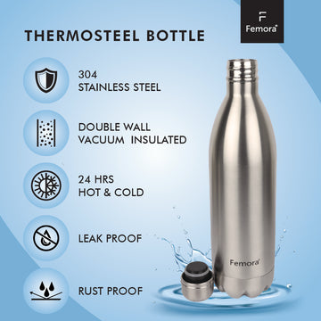 Silver Thermosteel Stainless Steel Water Bottle 1000ML - 25pcs